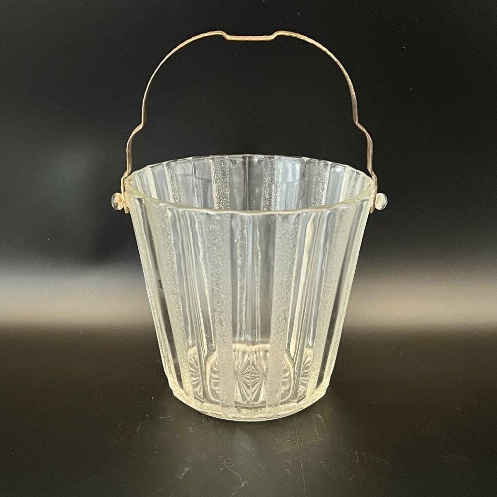 Vintage Heller Glass Ice Bucket With Etched Metal Handle & Patina Brooklyn NY - Picture 5 of 12
